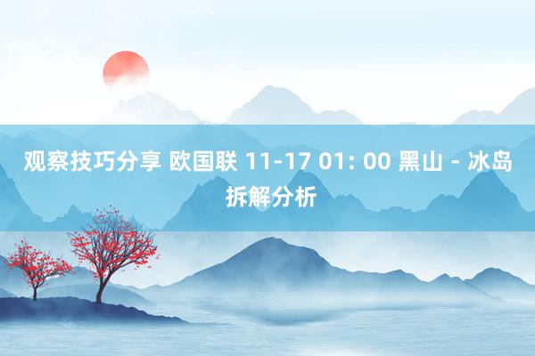 观察技巧分享 欧国联 11-17 01: 00 黑山 - 冰岛 拆解分析