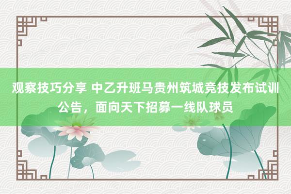 观察技巧分享 中乙升班马贵州筑城竞技发布试训公告，面向天下招募一线队球员